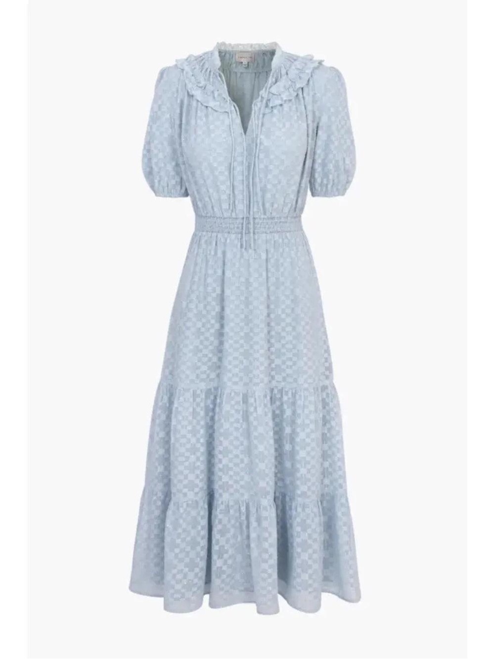 Adelyn Rae Pale Blue Ruffle-Neck Tiered Maxi Dress